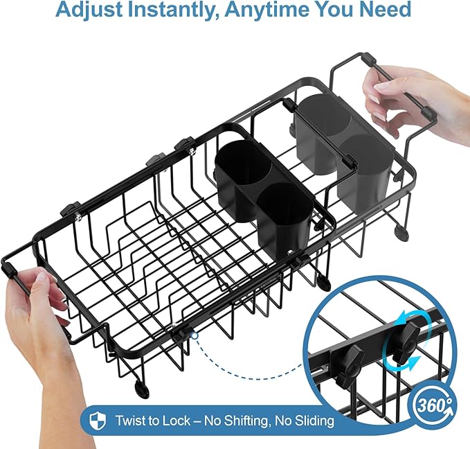 iSPECLE in Sink Dish Drying Rack with Mat, Capacity Expandable Small Dish Rack Over Sink, Black