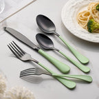 20-Pieces Green and Black Silverware Sets for 4,Green Handle Stainless Steel Cutlery Set, Include Forks Spoons and Knives Set, Dishwasher Safe Utensil Sets for Home Restaurant