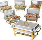 Chafing Dishes for Buffet 6 Pack, 9Qt Chafing Dish Buffet Set with Different Food Pans Combo, Food Warmers for Parties Buffet, Events & Weddings, Gold