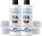 Keurig Compatible Descaling Solution - Descaler Cleaner Concentrate Kit For All 1.0 & 2.0 K-Cup Pod Machines and Espresso Machines - (2 Bottles, 4 Uses Plus 4 Filters)