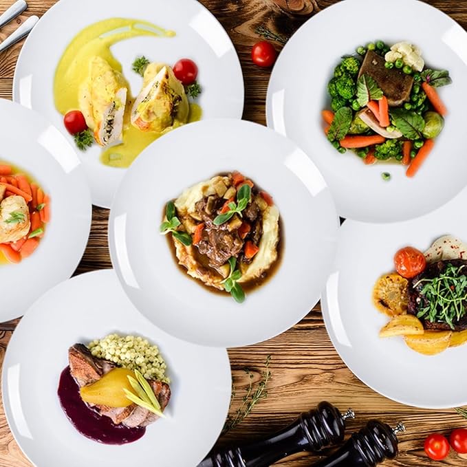 White Melamine Dinner Plates,12pcs Dishes Set,10inch Lightweight Round Plastic Plates,Scratch Resistant Unbreakable Serving Dishes,White