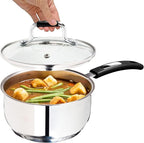 Sauce Pan, Stainless Steel 2.4 Quart Sauce Pan with Clear Glass Lid and Permanent Measurement Markings, Small Boiling Pot, Induction, Gas Electric Compatible