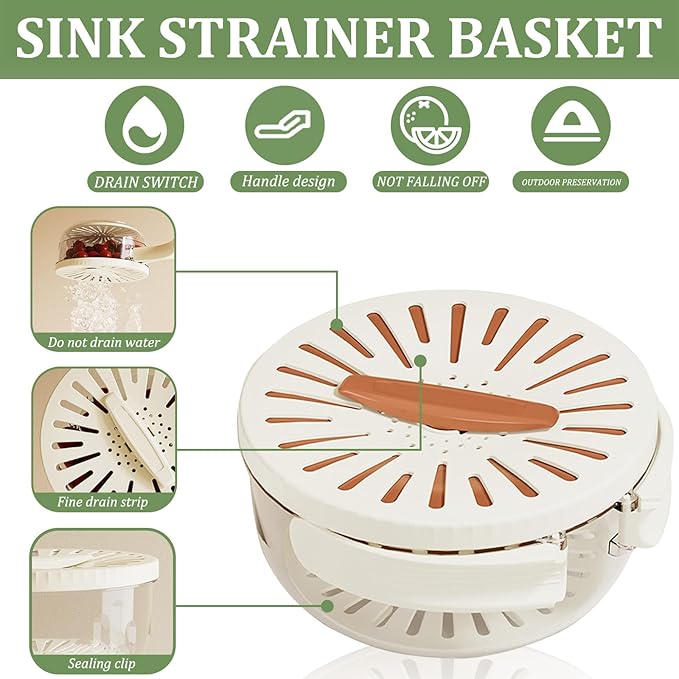 2 Pcs MultiPurpose Fruit Strainer Drain Basket with Lid & Collapsible Handle,2.85QT+1QT 2 in 1 Draining and Preservation Basket, Fruit Cleaner Bowl for Fridge Freshness and Outdoor Picnics