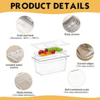 Sunnyray 6 Set 1/3 Size Polycarbonate Food Pans with Lids and Drain Shelf Clear Square Food Storage Containers for Kitchen Restaurant Fruit Vegetable Food Container and Storage (6 Inch Deep)