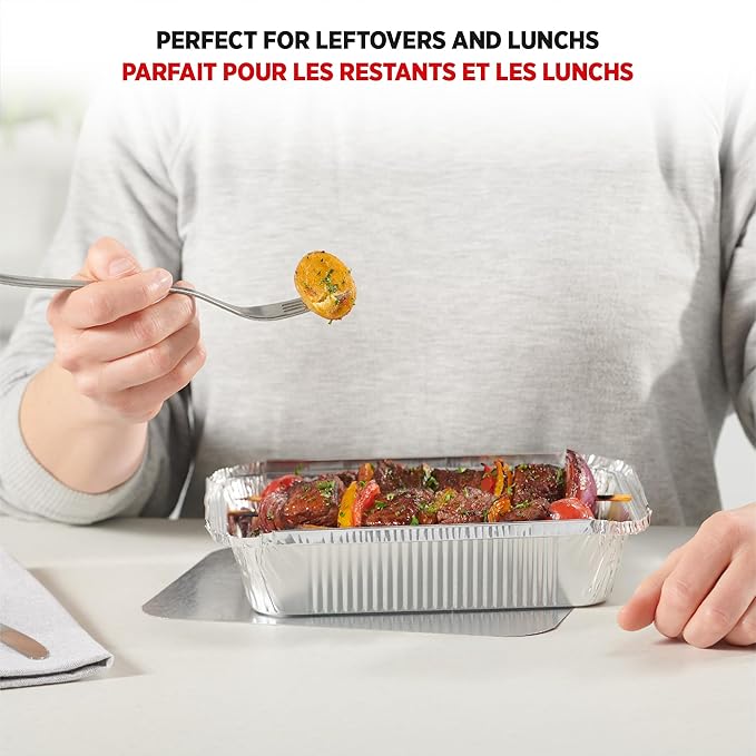 Starfrit 30-Pack Aluminum Storage Containers with Lids (8.5”x 6”) - 2.25 LB Capacity - Recyclable - Disposable - Oven & Freezer Safe - Perfect for Cooking, Meal Prep & Takeout