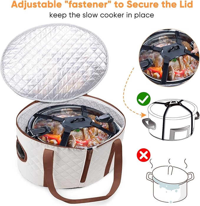 BAGSPRITE Slow Cooker Carrying Case Compatible with 6-8 Quart Crockpot Carrier for Hot Food and Hamlton Beach Slow Cooker Tote with Lid Fastener for Crock-pot Dust Cover Applicances