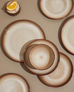 Stoneware Dinnerware Set Service for 4, 12 pcs Reactive Glaze Plates and Bowls Sets, Handmade Round Dishes Set, Highly Chip and Crack Resistant Modern Plate Set, Brown Yellow