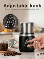 Electric Coffee Grinder with Silent Grinding Blades & Timer Knob to Adjustable Coarse to Fine, Espresso Grinder with Removable Stainless Steel Bowl for Coffee Bean, Herb, Spices, Seeds (Black)