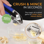 ORBLUE Garlic Press Stainless Steel - Premium Professional Grade Garlic Mincer, Crusher & Peeler Set - Easy Clean, Dishwasher Safe & Rust-proof, Blue