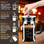 French Press Coffee Maker 304 Stainless Steel Coffee Press,with 4 Filters System, Heat Resistant Thickness Borosilicate French Press Glass, BPA-Free Brewed Tea Pot Coffee Plunger