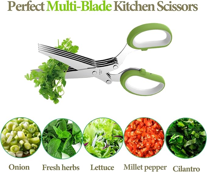 2025 Upgraded Herb Scissors, Effortless Herb Shears Cutter Tool with Sharp Stainless Steel Blades for Fresh Herbs, Must-Have Kitchen & Cooking Gadget, Green