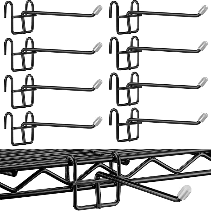 8 Pcs Accessory Hooks for Wire Shelving with Rubber Cover Heavy Duty Metal Hooks for Hanging Kitchen Utensils Wire Shelf Accessories Room Organization (Black)