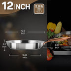 12 Inch Tri-Ply Stainless Steel Frying Pan with Brass Cool Handle, Professional Quality Skillet Suitable for All Stove, Oven and Dishwasher Safe, PFOA PTFE PFOS Free, Fast and Even Heating