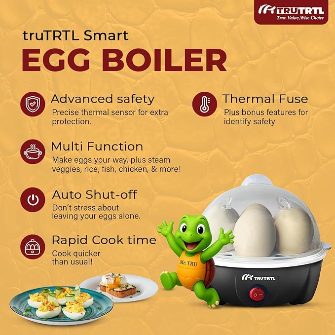 Electric Egg Cooker | Boils upto 7 eggs | Poacher | Omelet maker | Vegetable steamer, dumpling & More | Royal Black