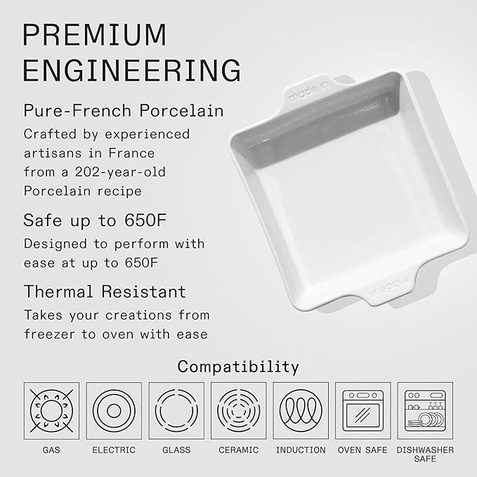 Made In Cookware - Square Baking Dish - White - Hand Crafted Porcelain - Professional Bakeware - Made in France