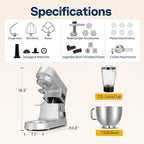 VIVOHOME 9 in 1 Multifunctional Stand Mixer with Fermentation, 6 Speed 7.5 Quart Kitchen Electric Food Mixer with Timer, Meat Grinder, Juice Blender, Vegetable Slicer, Pasta and Cookie Maker, Silver