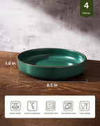 famiware Mercury Pasta Bowls Set of 4, 33 oz Large Salad Bowls, Stoneware Pasta Plates Bowls, Serving Bowls for Kitchen, Microwave & Dishwasher Safe, Dark Green
