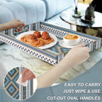 Rectangular Decorative Tray, Plastic Serving Tray with Handles, Bohemian Blue Tray for Ottoman, Coffee Table Tray for Living Room, Home Decor, 15.8" x 11.8" x 1.6"