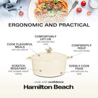 Hamilton Beach 5.5-Quart Enameled Cast Iron Dutch Oven Pot with Lid, Cream