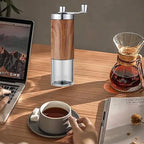 Manual Coffee Grinder, Coffee Bean Grinder with Adjustable Settings, Stainless Steel Hand Coffee Mill, Coffee Grinder Manual for Camping Home and Office (Metallic Wood)