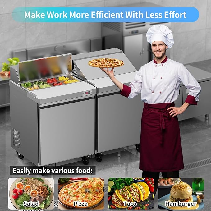 29" W Commercial Refrigerator Sandwich Salad Prep Table Refrigerator Stainless Steel with 8 Pans, Kitchen Equipment for Restaurant, Bar, Shop, Buffet, etc, ETL/NSF/DOE Approved