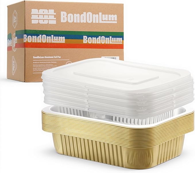 Aluminum Foil Pan with Lids,Heavy Duty Aluminum Pan, Disposable Aluminum Pans,Gold Foil Pans, Deep Container for Heating, Baking, Cooking,BBQs,Parties,Storing,Catering(74.4oz 15 Pack w/Lids)