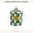 MACKENZIE-CHILDS Small Enamel Canister, Kitchen Storage Container with Lid, Green-and-White Emerald Check