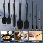 Walfos Silicone Spatula Set of 8(600°F）- Heat Resistant Kitchen Silicone Scraper Spatulas & Mini Spatulas, One-Piece Seamless Design, Perfect for Cooking Mixing & for Non-stick Cookware,black