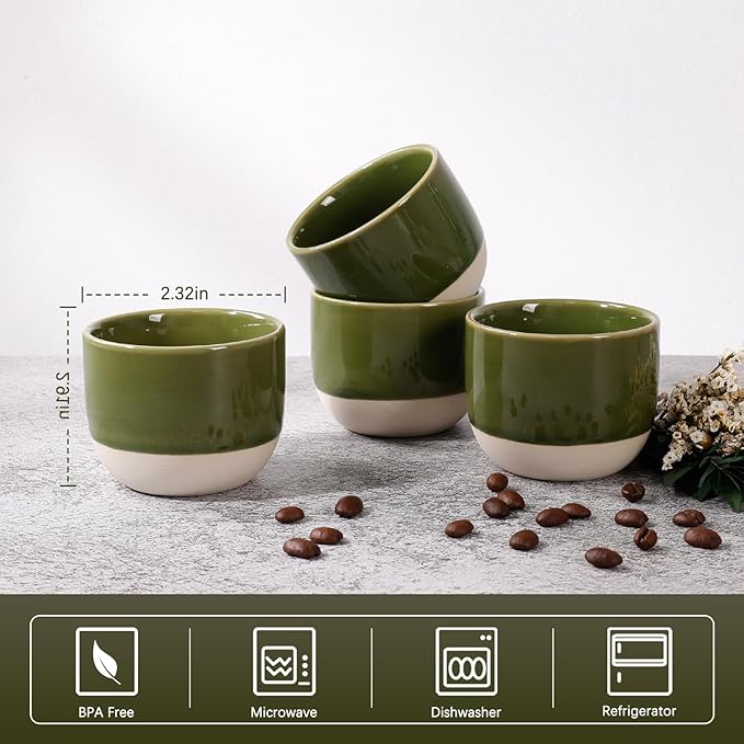 Ceramic Espresso Cups Set, Espresso Coffee Mugs, Special Glazed Demitasse Cups Expresso Coffee Cup for Espresso Machine (Jade Green)