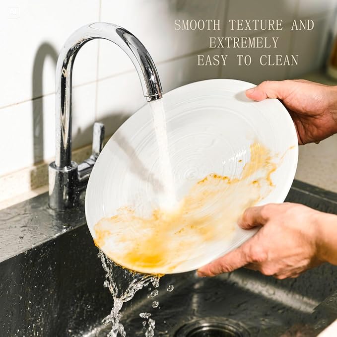 Yachi Ceramic 10 1/4 Inch White Dinner Plates Set of 4 Microwave Oven Dishwasher Safe Dish Porcelain Serving Plates for Kitchen Restaurant Stoneware Dishes for Party Beef Steak, Pasta Plate 10.25 in