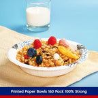 JOLLY CHEF 160 Count Paper Bowls 20 oz Soak Proof and Cut Proof Microwave Safe Heavy Duty Flower Printed Disposable Bowls Large for Dinner or Lunch