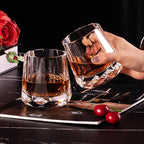 KAMMAK Crystal Whiskey Glasses Set of 2, 10 oz Handcrafted Old Fashioned Glass, Lead-Free Tumbler Glass with Delicate Rim, Seamless Modern Design & Thick Stable Base for Cocktails, Scotch, Bourbon