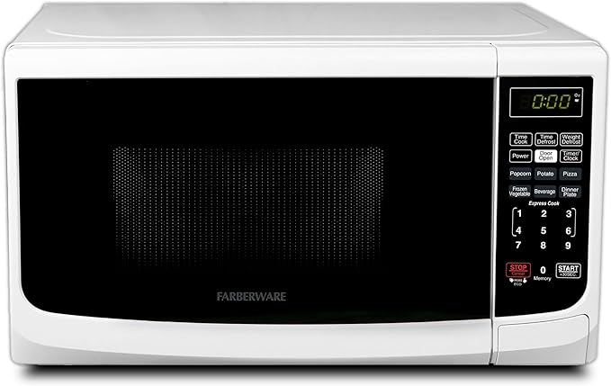 Farberware Countertop Microwave 700 Watts, Cu. Ft. - Microwave Oven With LED Lighting and Child Lock - Perfect for Apartments and Dorms - Easy Clean Grey Interior, Retro White