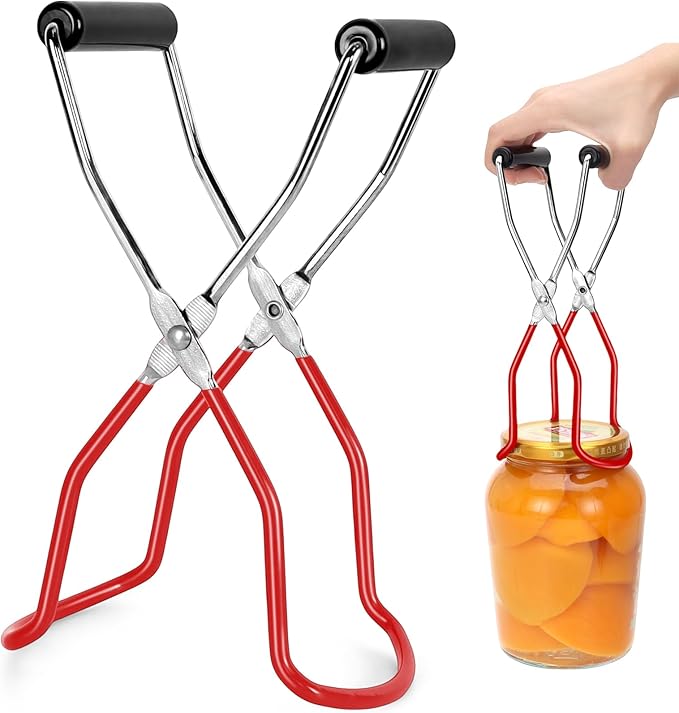 Canning Jar Lifter, Canning Tongs Jar Lifter, Canning Tools, Canning Supplies, Stainless Steel Jar Lifter with Rubber Grip Handle for Home Kitchen, Red