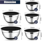 E-far Stainless Steel Mixing Bowls with Lids Set, 5-Piece Nesting Salad Bowls with 3 Grater Attachments and Non-Slip Bottoms, Size 4.6, 2.6, 2, 1.5, 1QT for Kitchen (Black)