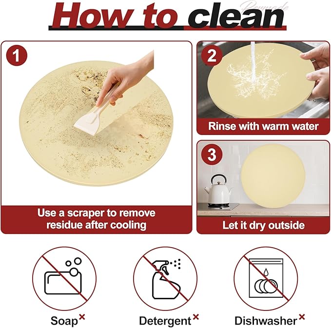 Round Pizza Stone for Grill and Oven- 12 inch Baking Stone Heavy-Duty Cordierite Pizza Stone for Bread, Cookies, Heat Proof BBQ Grilling Cooking Stone for Making Crisp Crust Pizza (Beige)