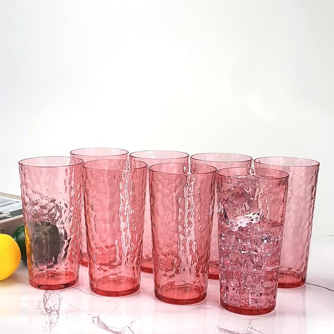 Yalin 24-Ounce Plastic Tumbler Acrylic Drinking Glasses, Reusable Plastic Cups, Stackable, BPA-Free, Shatter Proof, Dishwasher Safe, Set of 8 (Pink)