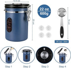 1800ML Airtight Coffee Canister with Date Tracker&Transparent Window, 22.8OZ Coffe Beans Storage with 30ML Measure Spoon&4 co2 Valve, Coffee Container for Grounds Coffee, Beans, Tea, Sugar&Flour(Blue)