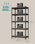 SONGMICS 5-Tier Storage Shelves, Load 2310 lb, Garage Storage, Boltless Assembly, Adjustable Shelving Unit, 17.7 x 35.4 x 70.9 Inches, for Study Shed Basement, Black and Rustic Brown UGLR450B11