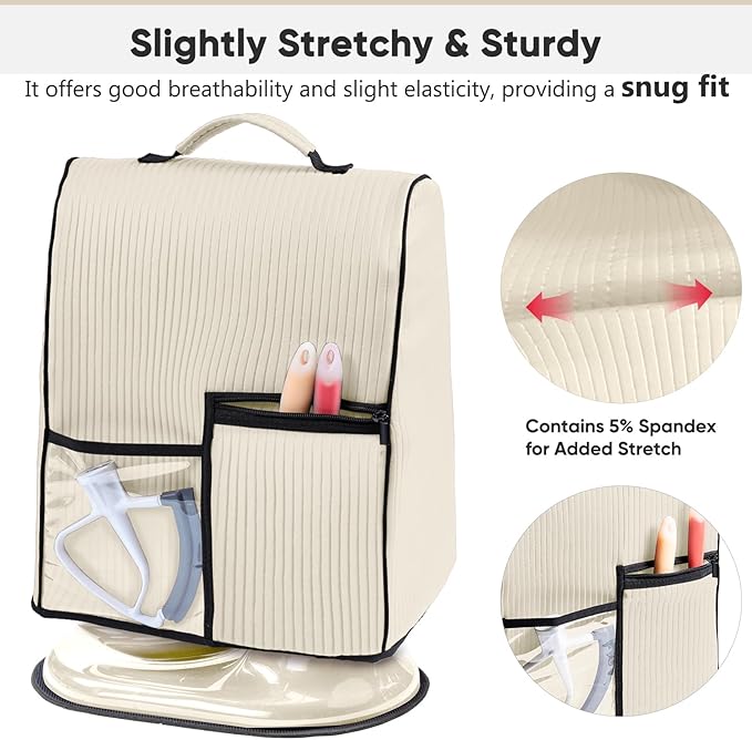 BAGSPRITE Stand Mixer Cover with Applicance Slider for KitchenAid 4.5/5 Quart Bowl Lift Mixers – Kitchen Appliance Dust Cover with Pockets for Kitchen Aid Accessories and Attachments