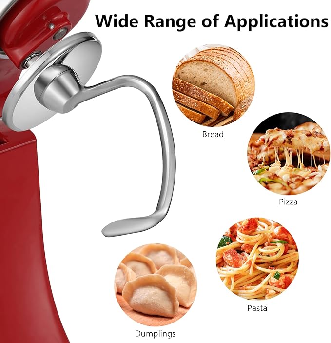 Dough Hook for KitchenAid Stand Mixer 4.5QT and 5QT, Stainless Steel Mixer Dough Attachments for Kitchenaid, Dishwasher Safe