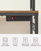VASAGLE Hutch Bakers Rack with Power Outlet, 14 Hooks Microwave Stand, Adjustable Coffee Bar with Metal Wire Panel, Kitchen Storage Shelf, 15.7 x 39.4 x 66.9 Inches, Rustic Brown and Black UKKS038B01