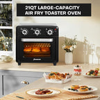 Panana Air Fryer + Convection Toaster Oven, 6-in-1 Air Fryer Toaster Oven Combo 1400W, 21QT Airfryer Convection Oven Countertop, Bake, Roast, Reheat, Broil, Dehydrate, (Black)