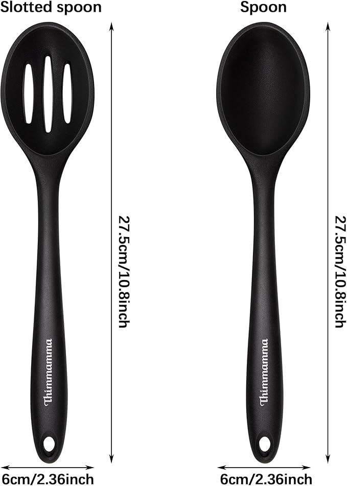 Silicone Cooking Spoon, Nonstick Kitchen Spoons for Cooking, Slotted and Solid Serving Spoon Heat Resistant, Silicone Mixing Spoons Basting for Nonstick Cookware 4 Pack