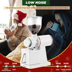 Burr Coffee Grinder Electric Espresso Grinder Commercial & Homeuse Silent Small Coffee Bean Grinder with Hopper Adjustable Grind, With Brush, Spoon, White