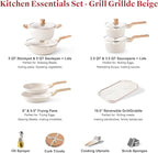 Caannasweis 20Pcs Cookware Sets, Nonstick Pots and Pans Set, Granite Induction Cookware, Non Stick Kitchen Cooking Set, Grayish White Grill Griddle Set, PFOS PFOA Free