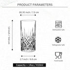 Highball Glasses Collins Tall Beverage Set of 6, 14 Ounce Cups Glassware for Drinks, Water, Beer, Soda