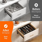 Lifewit Cooking Utensil Drawer Organizer, Expandable from 11 to 18 inches, Adjustable Cutlery Silverware Tray, Plastic Flatware Spatula Holder, Kitchen Tools Gadgets Storage Divider, Black