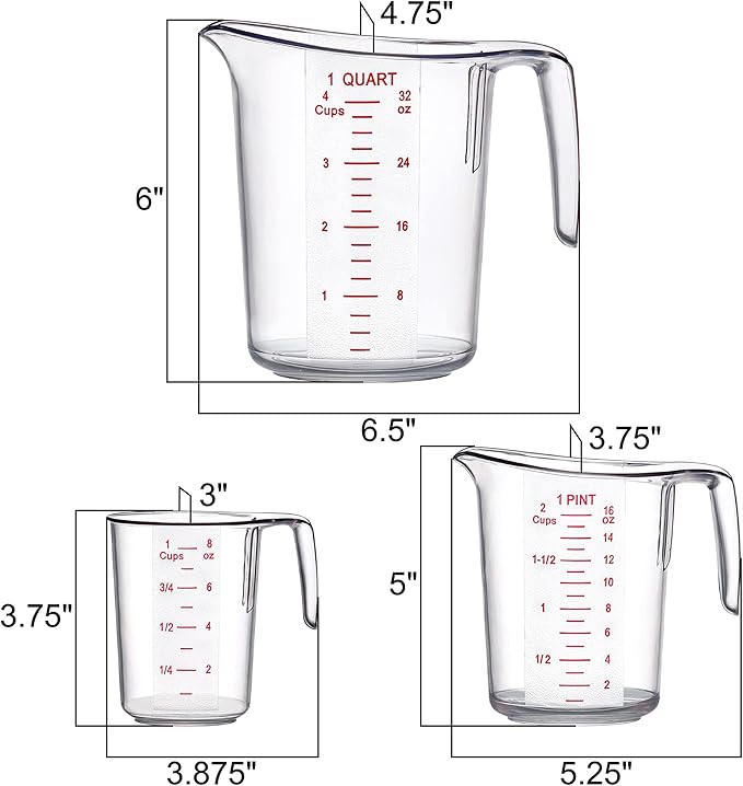 Amazing Abby - Melissa - Unbreakable Plastic Measuring Cups (3-Piece Set), Food-Grade Measuring Jugs, 1/2/4-Cup Capacity, Stackable and Dishwasher-Safe, Great for Oil, Vinegar, Flour, More