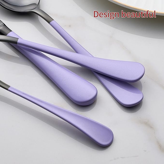 20-Pieces Purple and Black Silverware Sets for 4,Purple Handle Stainless Steel Cutlery Set, Include Forks Spoons and Knives Set, Dishwasher Safe Utensil Sets for Home Restaurant